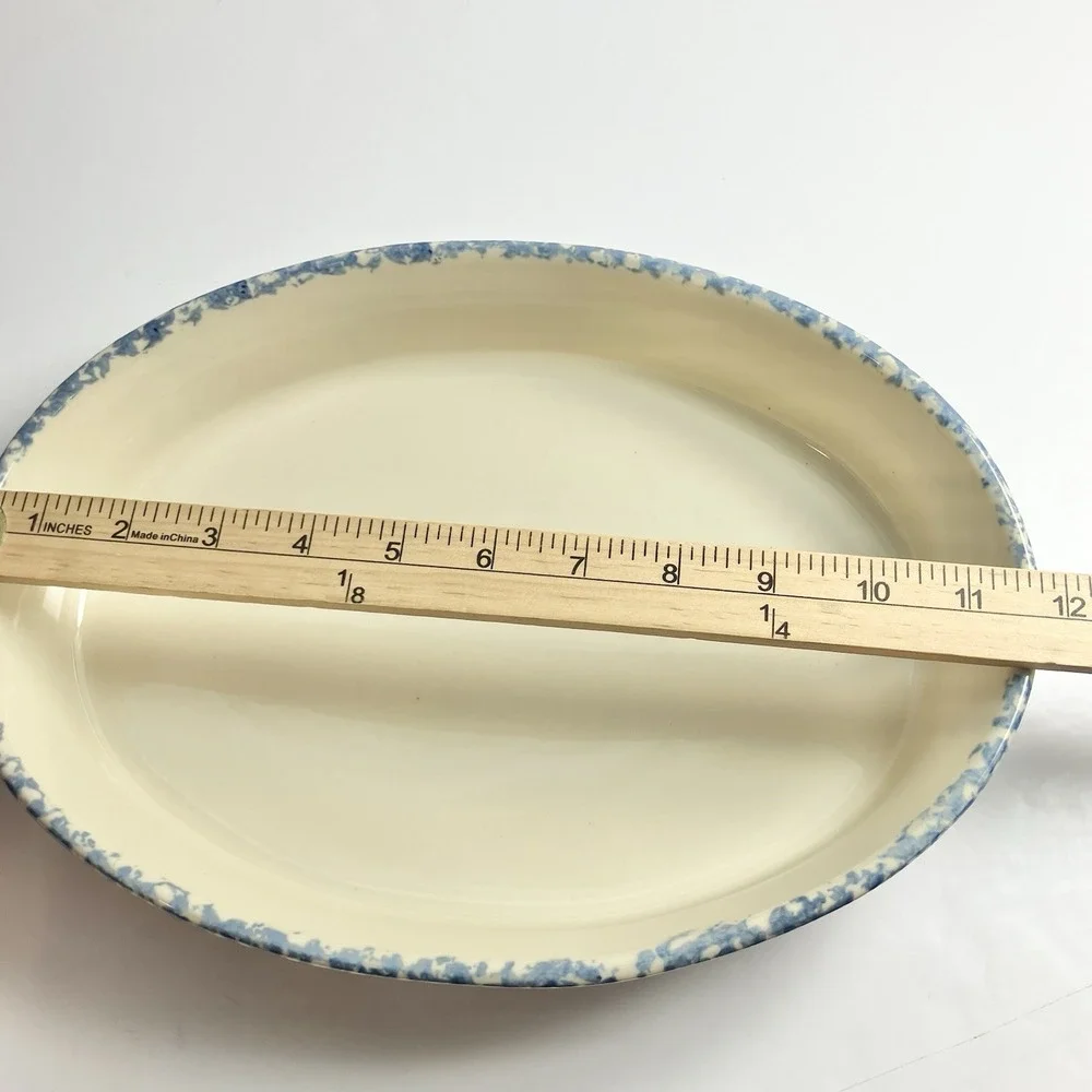 Workshops of Gerald Henn Blue Spongeware. Oval Baker set 7 1/2, 9 1/2